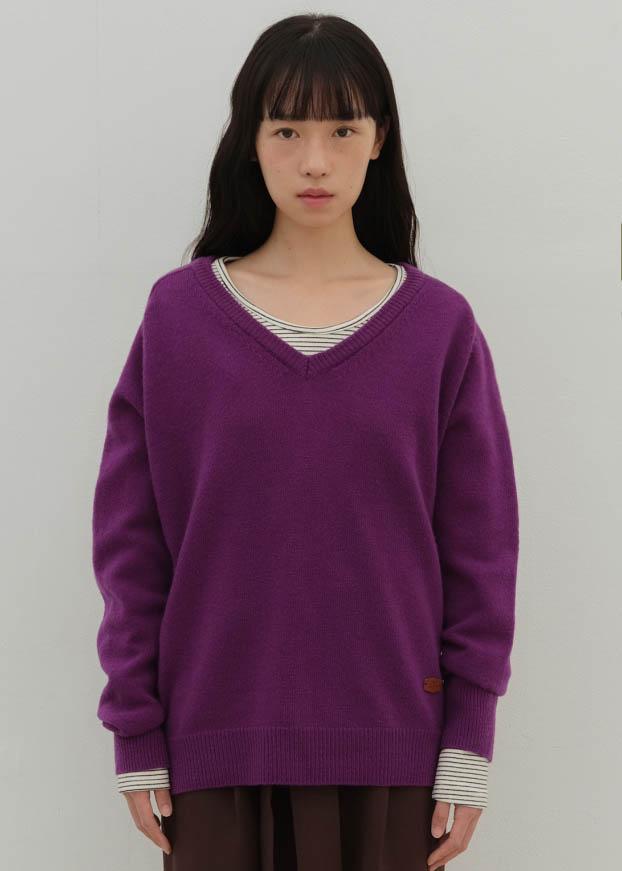 CAN WOOL V-NECK KNIT - PURPLE