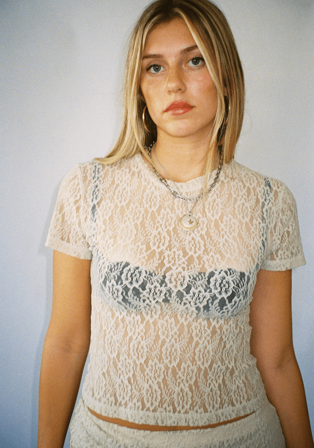 Thalia Baby Tee in Sandstone Lace - XS