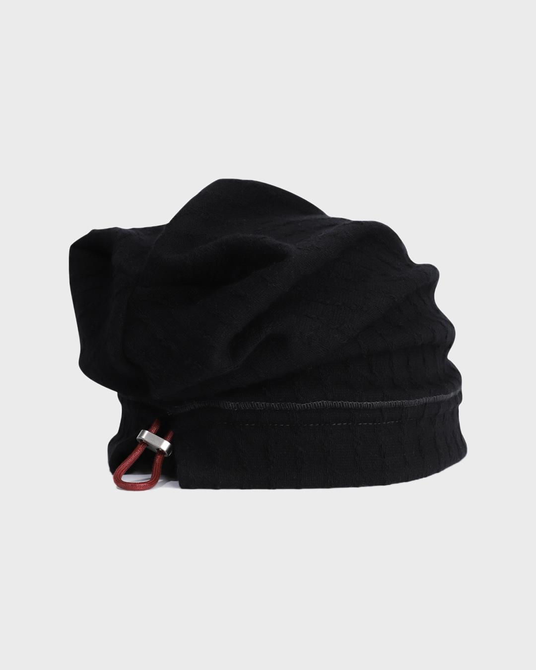 LEATHER STRING SHIRRING BEANIE-BLACK
