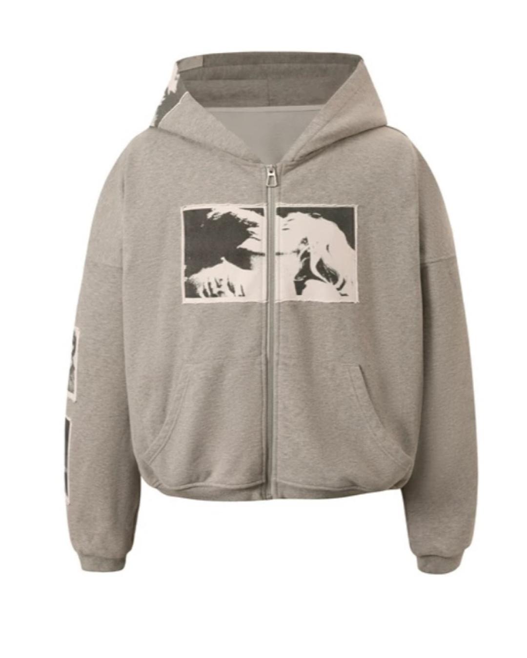 BASTARD PUNK PRINT APPLIQUE HOODIE 패치 워싱 집업 스웻셔츠