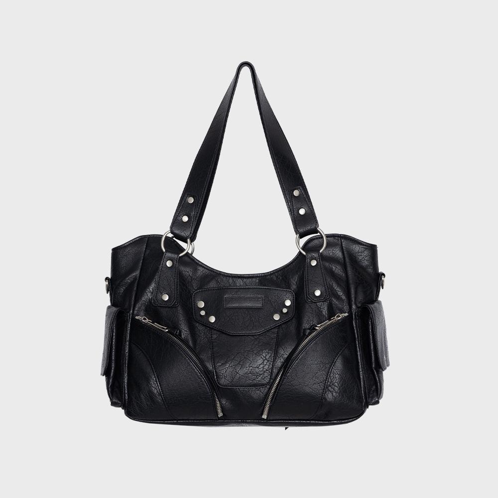 Studded Leather Shoulder Bag (Black)