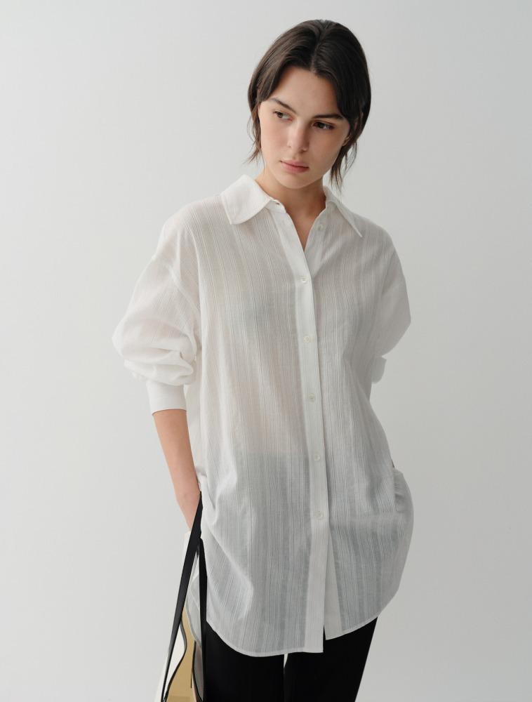 Cotton Stripe Long Shirt (White)