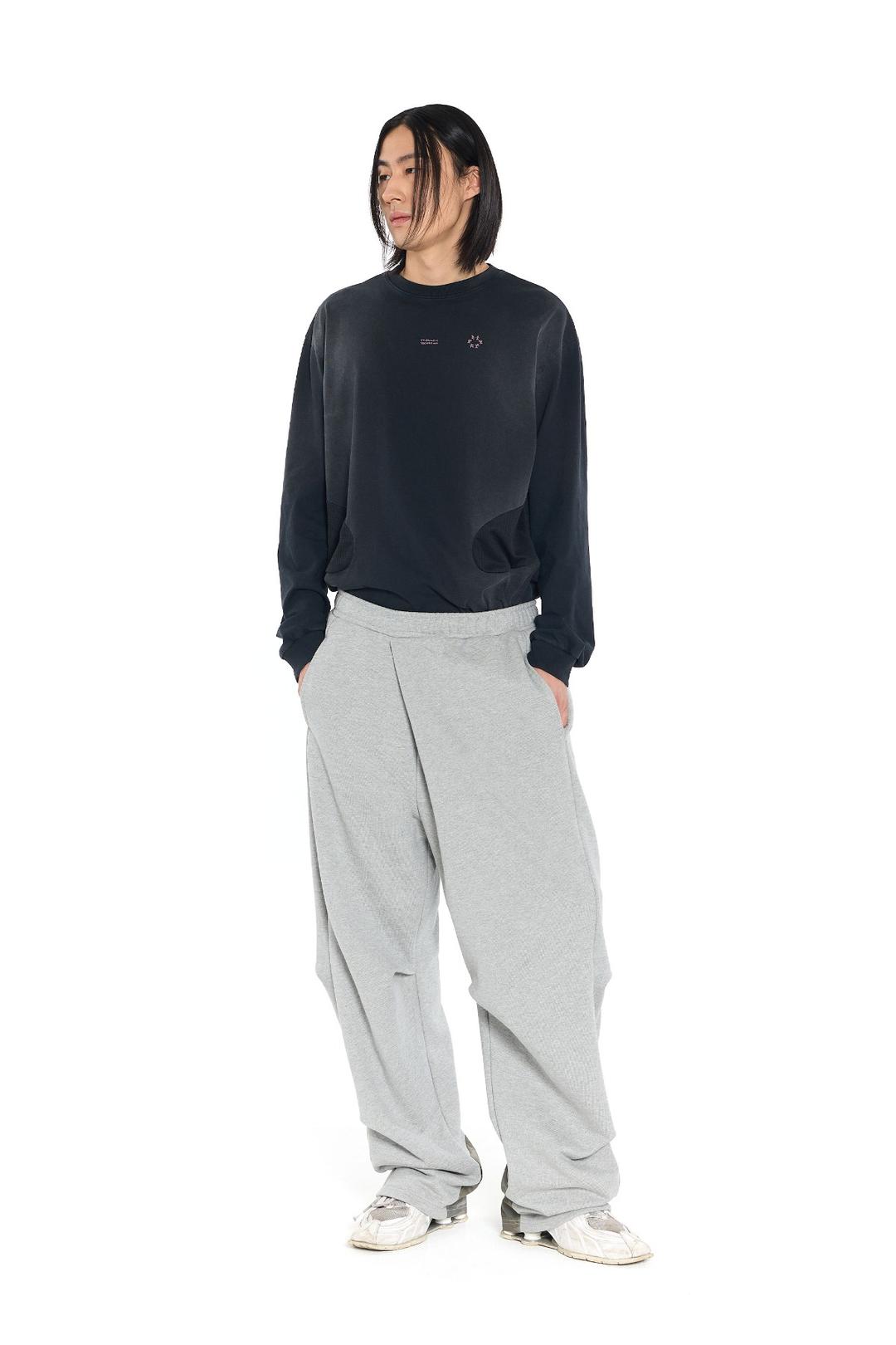 LAYERED CAMO PLEATED PANTS - MELANGE GRAY