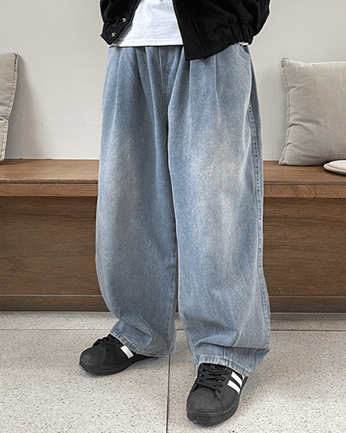 핀턱 다트 벌룬 와이드 데님