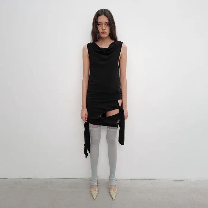DECONSTRUCTED MIDI DRESS (BLACK)
