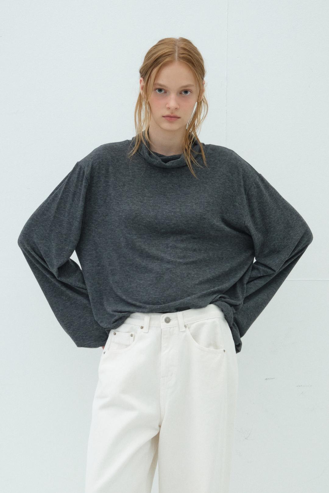 LOOSE FIT WOOL TENCEL TURTLENECK T-SHIRT_CHARCOAL