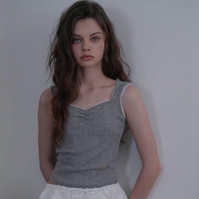 Shirring Lace Sleeveless [Gray]