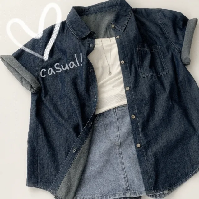 [청셔츠 1위ʚ🧸ྀིɞ/고퀄보장!] 꾸안꾸 무드의, 아방핏 빈티지 롤업 여름 데님 반팔 셔츠 오버핏 청남방