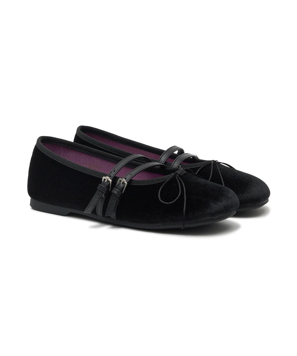 SQUARE TOE TWO STRAP MARYJANES(VELVET) - BLACK