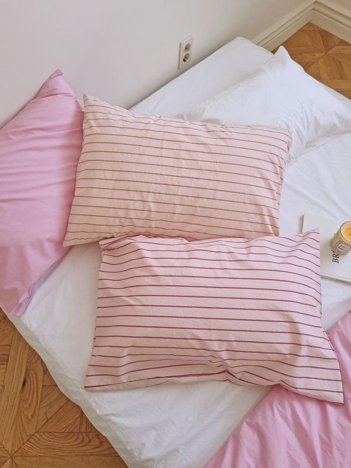 파우더 스트라이프 베개커버 (2colors 블러쉬핑크, 라일락핑크)