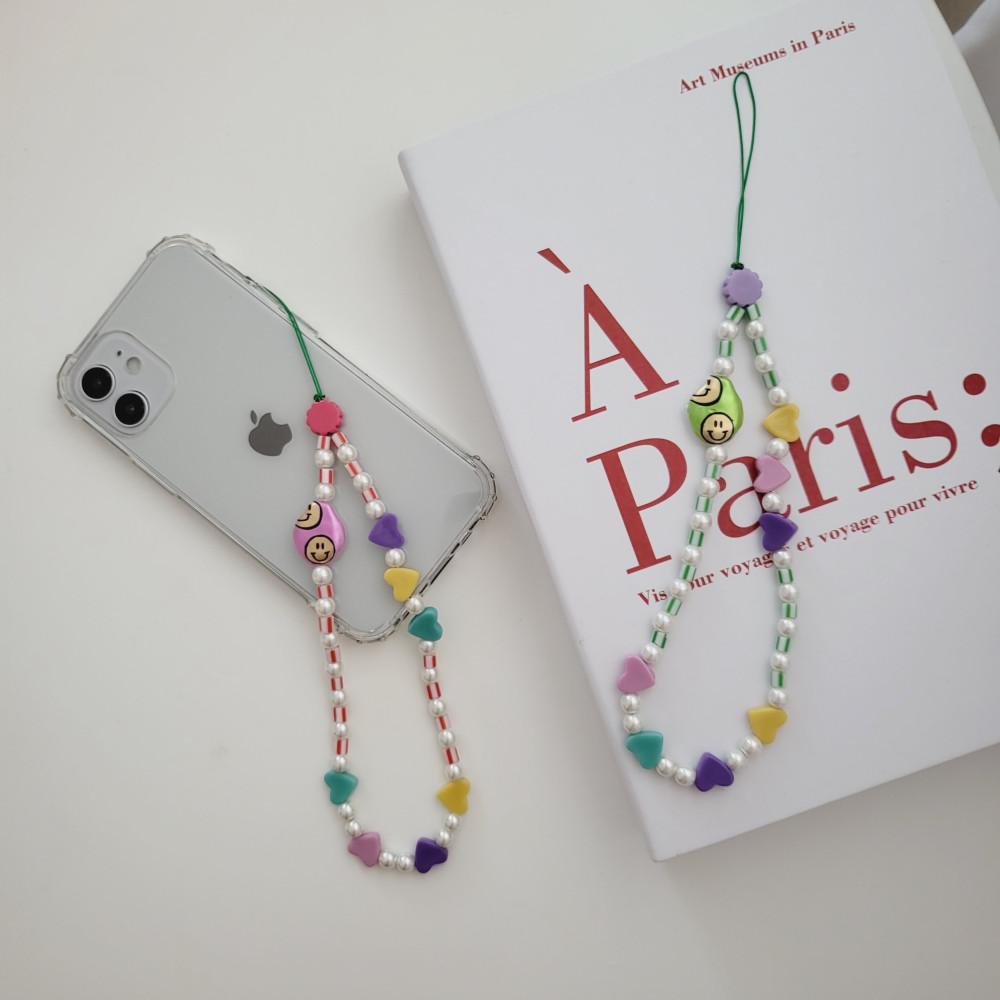 핸드폰 비즈 스트랩 줄 알록달록 키치 휴대폰줄