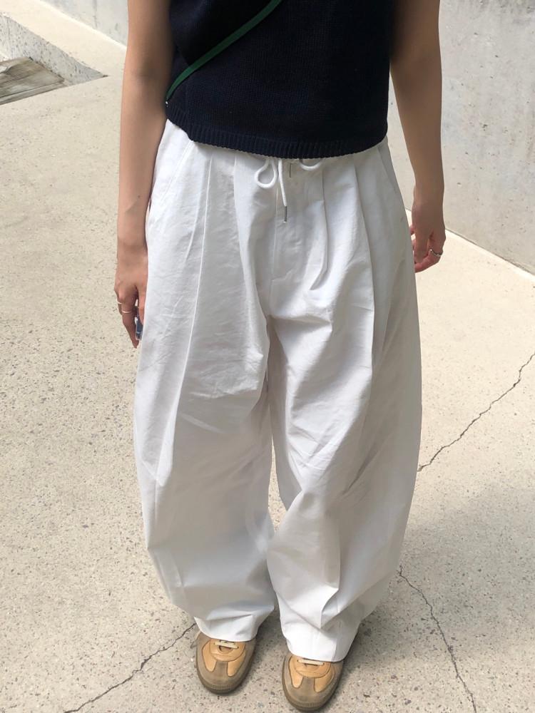 텐 루너 스트랩 밑단 비죠 코튼 와이드 팬츠 2color