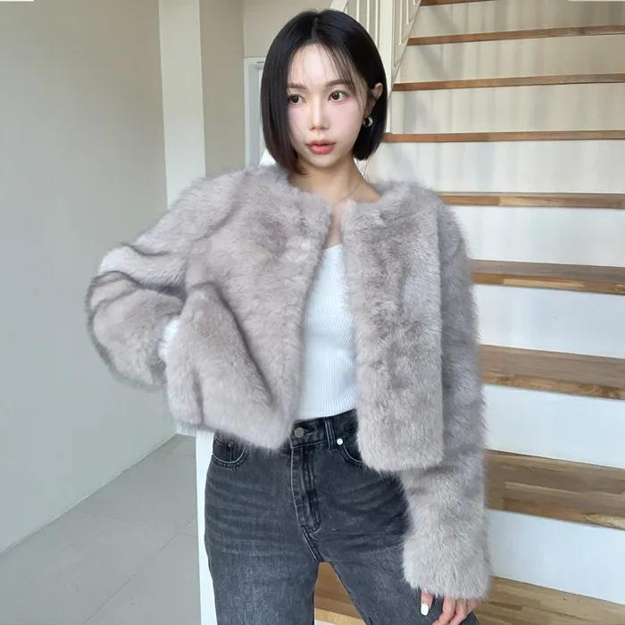 [빛날영 착용] 소프트 퍼 크롭 자켓 라이트그레이 MDJK047LGRAY