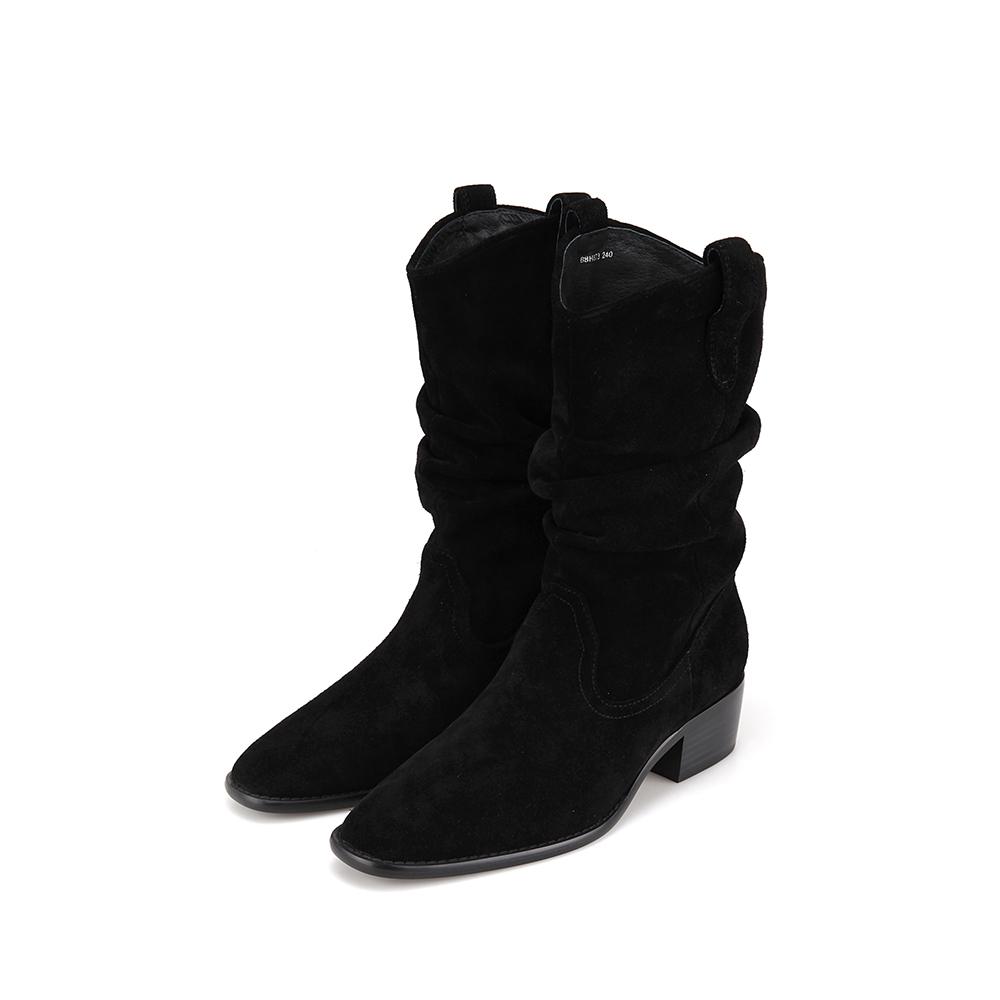 바바라 바바라 소가죽 V컷 셔링 웨스턴 여성 미들 부츠 4.5cm_BBH873