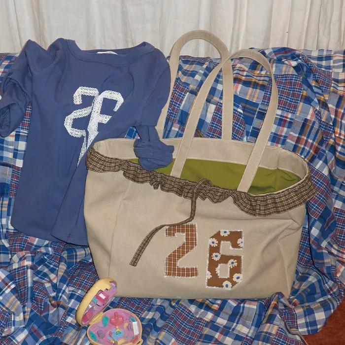 [단독] 26 Check Frill canvas bag_ Sand beige