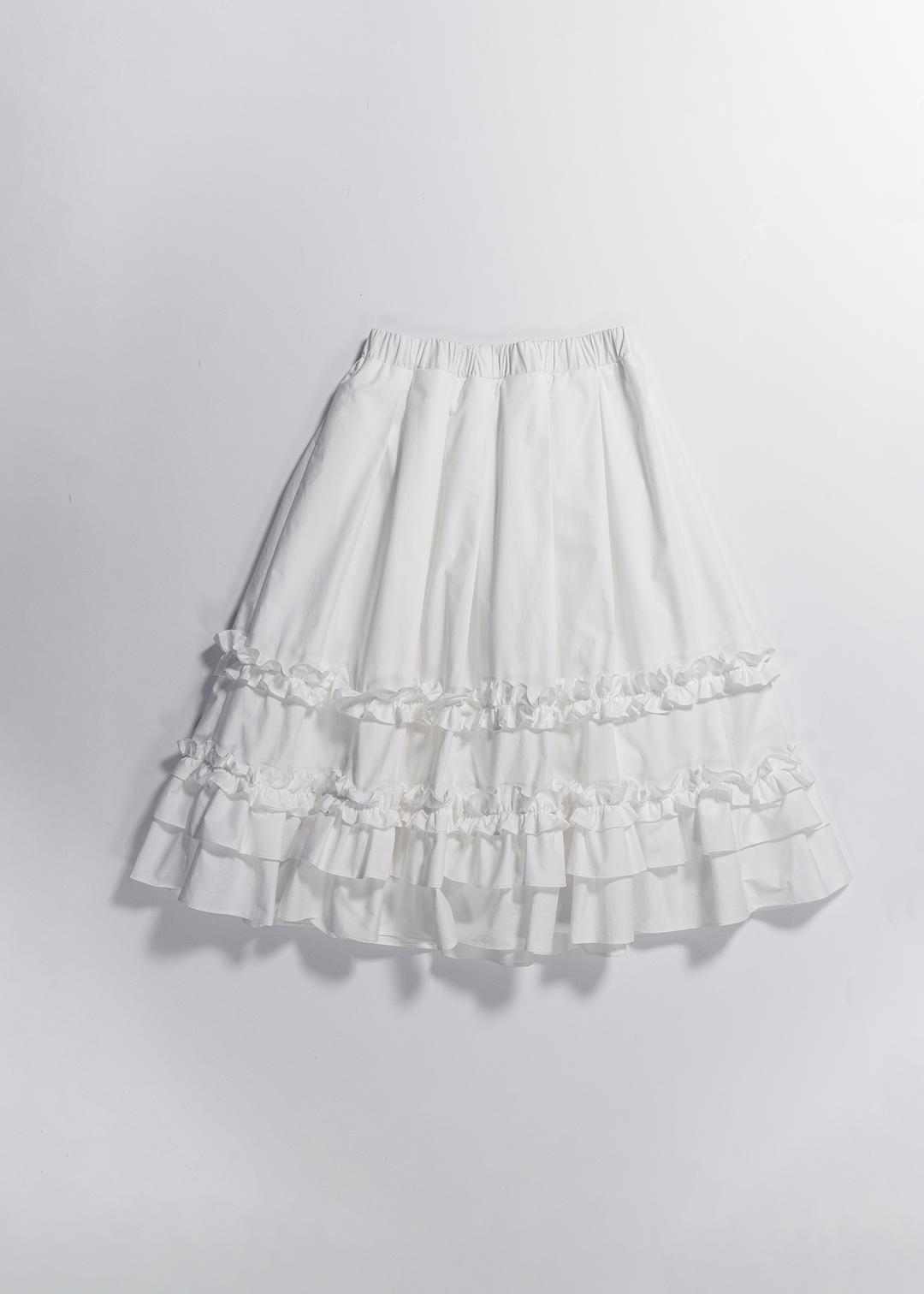 [4/10 출고] RUFFLE PLEATED MIDI SKIRT - WHITE