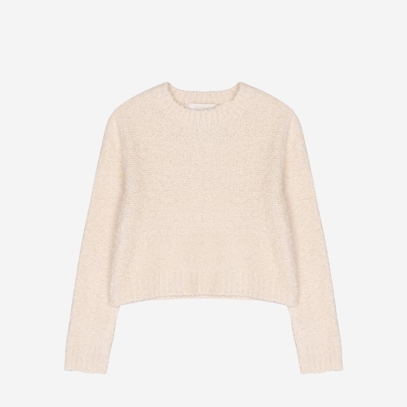 부클 라운드 크롭 니트_크림