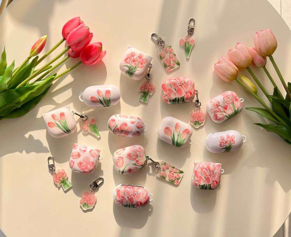 핑크 튤립 에어팟 프로 케이스 버즈라이브/버즈플러스 케이스 감성 일러스트