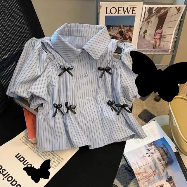 리본 컷팅 여름 블라우스