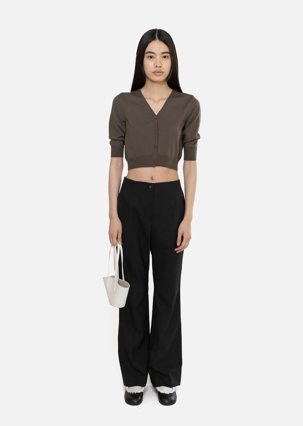 Wool V-neck Crop Cardigan, Brown