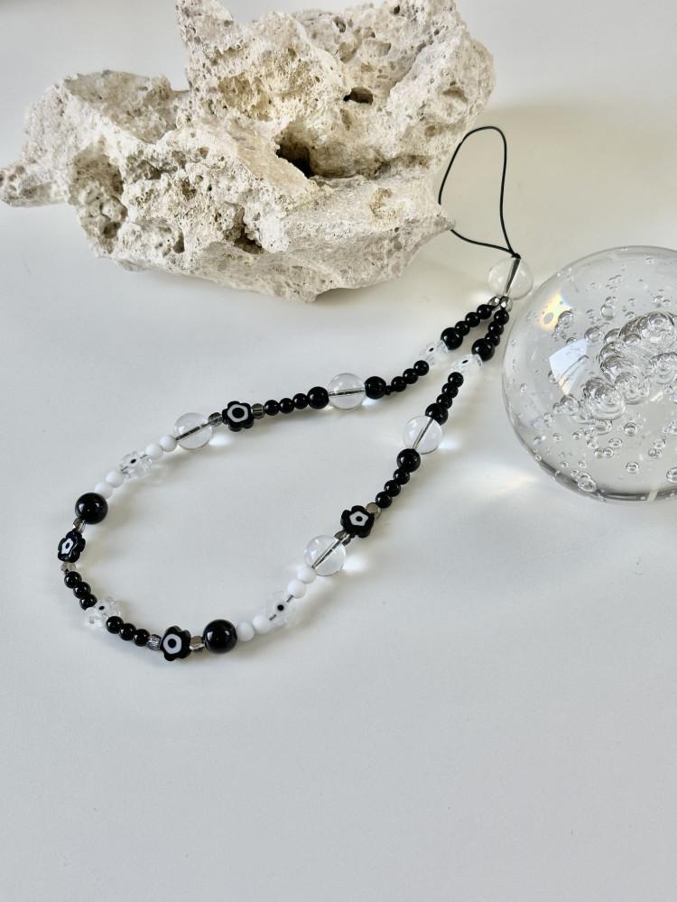 오늘 출발 yourwave 블랙 앤 화이트 데이지 스트랩 핸드폰줄