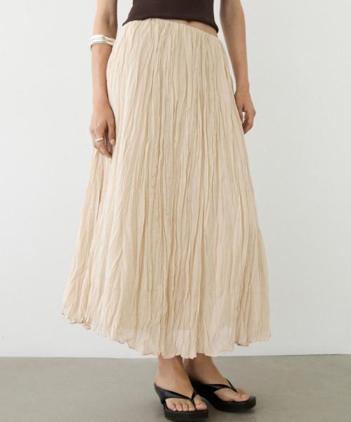 플리츠 디테일 루즈핏 미디 스커트