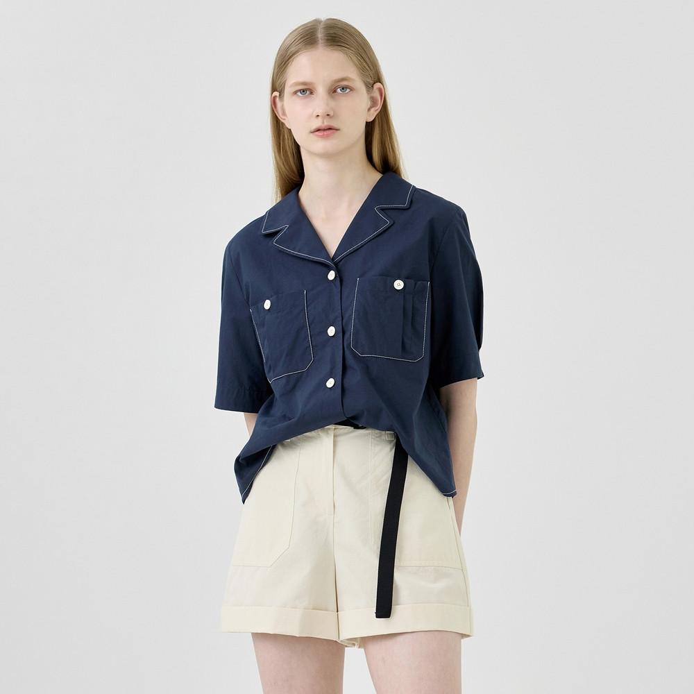 [라인어디션]배색 스티치 크롭 셔츠 블라우스 NWBLNE0200