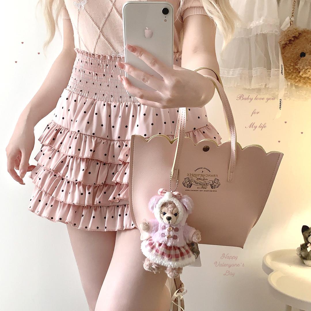 sleepingdoll Layered retro cute polka dot French satin - Top(stock) / S / Pink