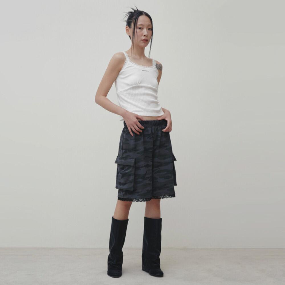 CAMO LACE SWEAT SHORTS (NAVY)