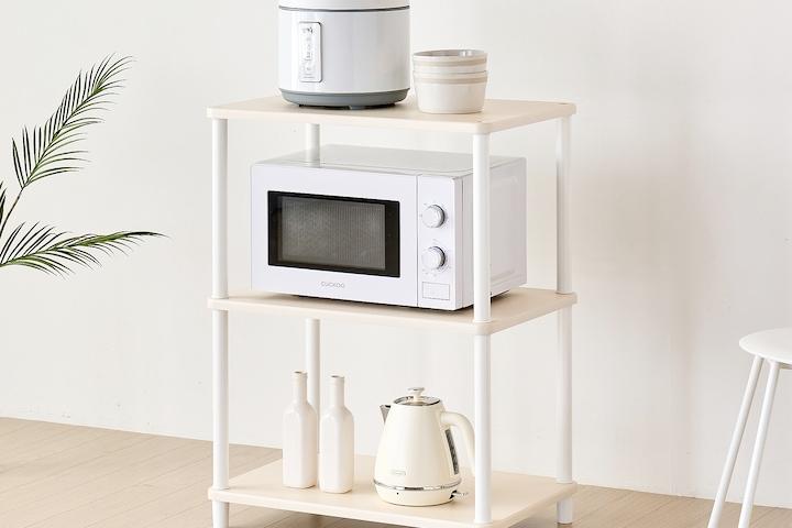 [국내생산/후기인증] 튼튼한 조립식 시그니처 진열장형 3단 전자렌지대 다용도수납장 주방선반