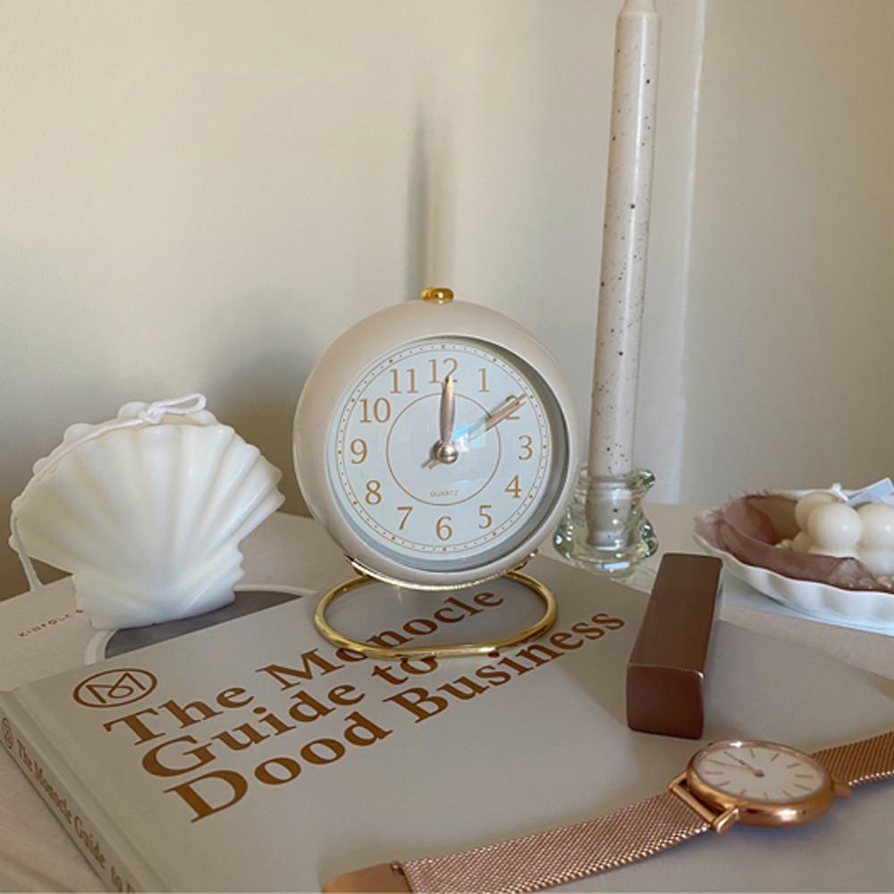 레트로 빈티지 아날로그 무소음 알람 아이보리 그린 탁자 탁상 시계