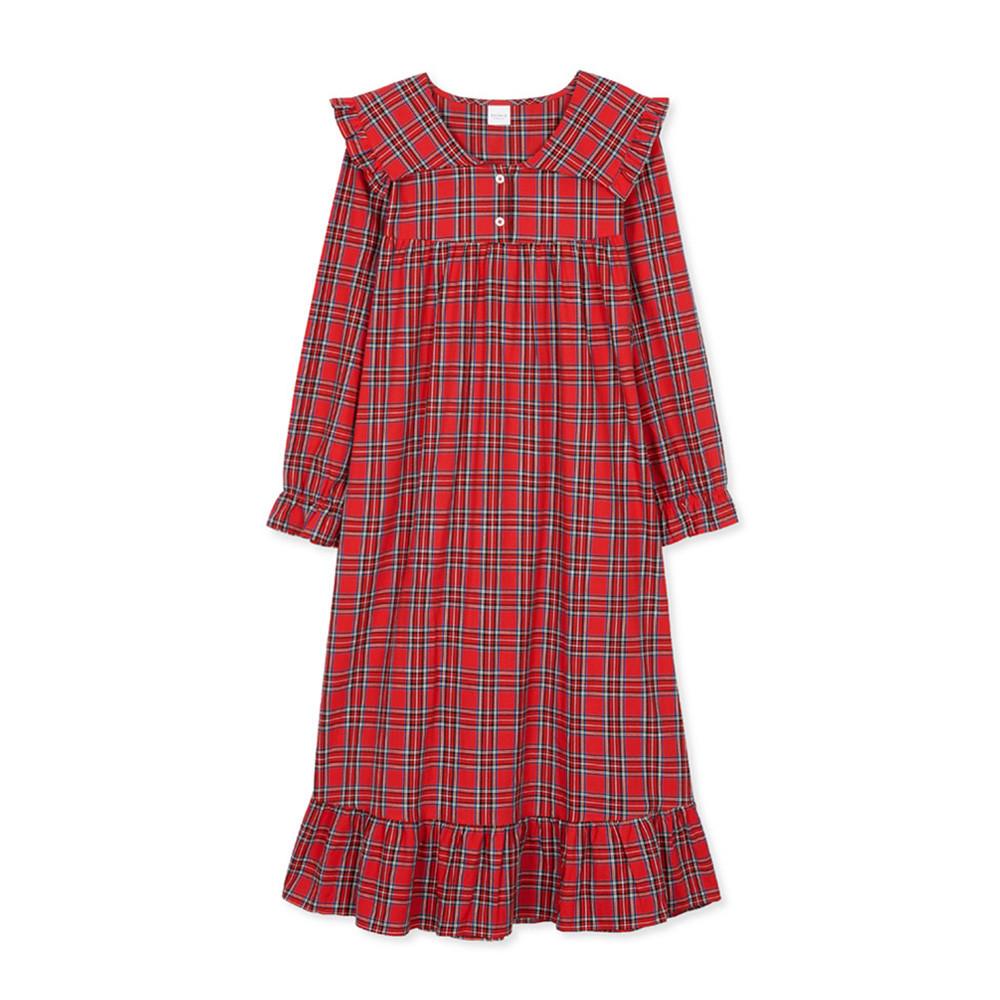 이브니에 레드타탄체크 레드 체크 긴팔 여성 원피스 잠옷 피치기모