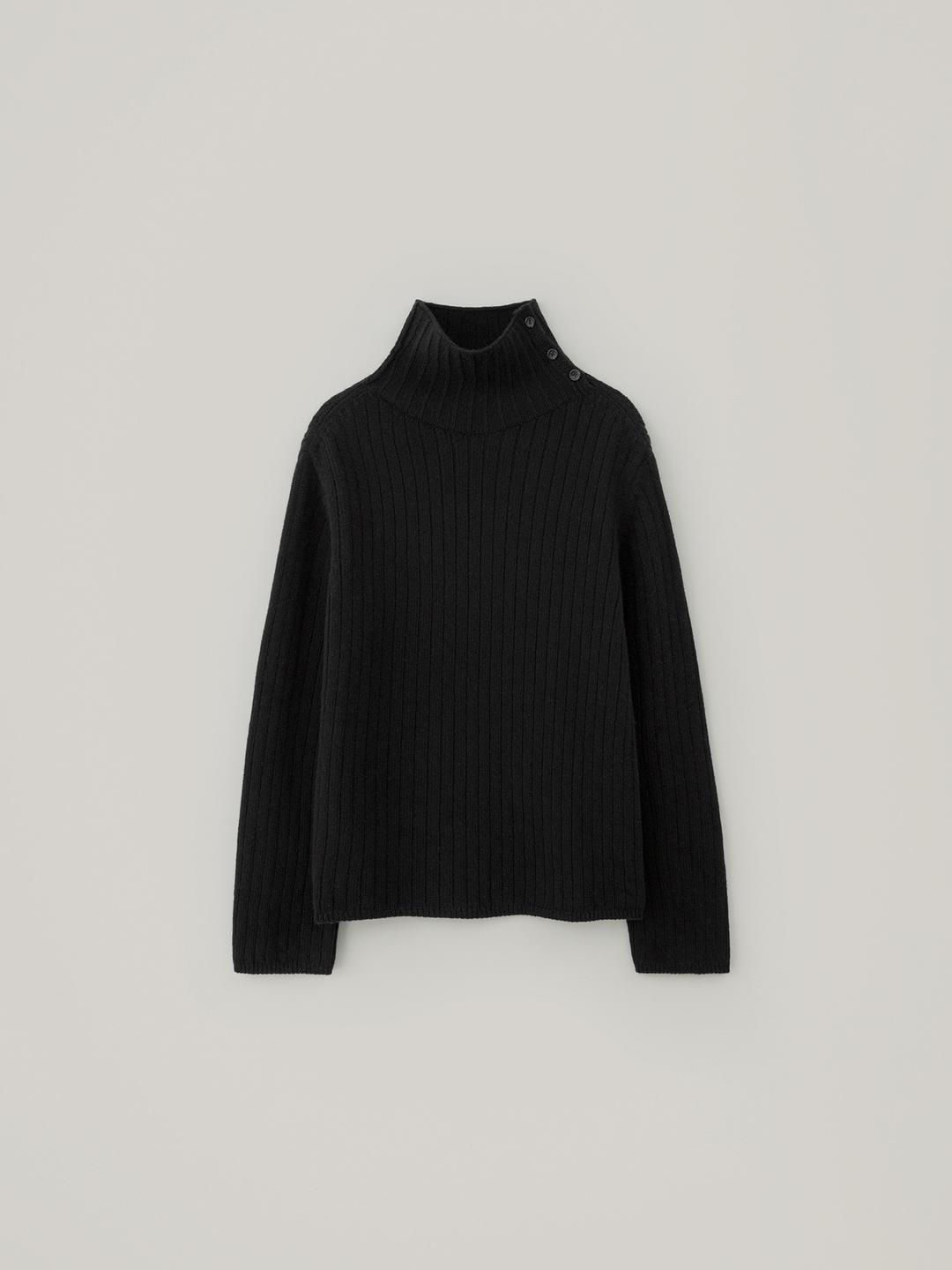 Button Turtleneck Wool Knit - Black