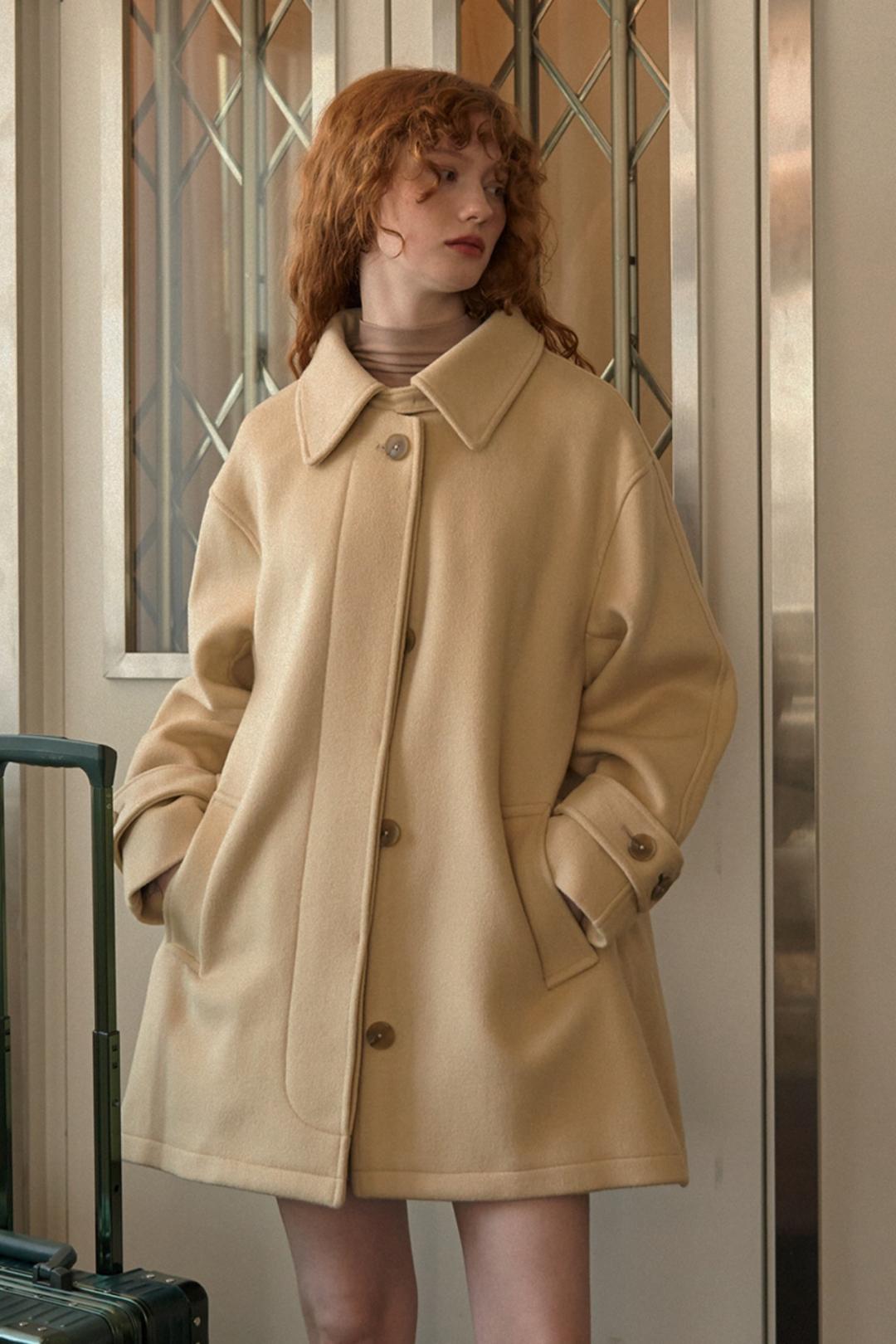 Cozy Back Point Half Wool Coat (Yellow beige)