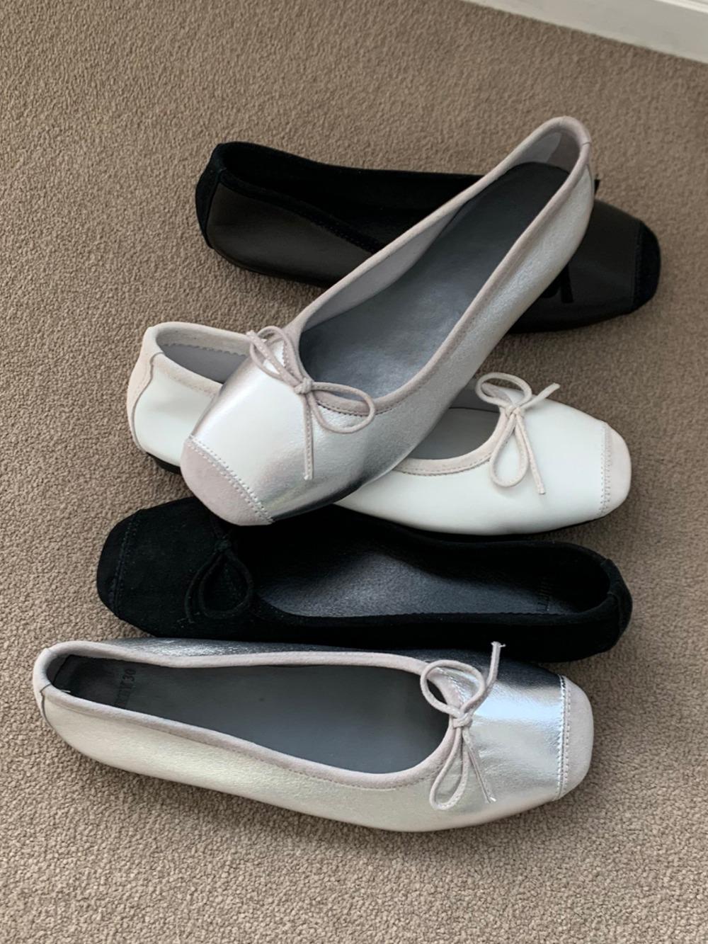 램스킨 타이 투톤 스퀘어토 플랫 슈즈