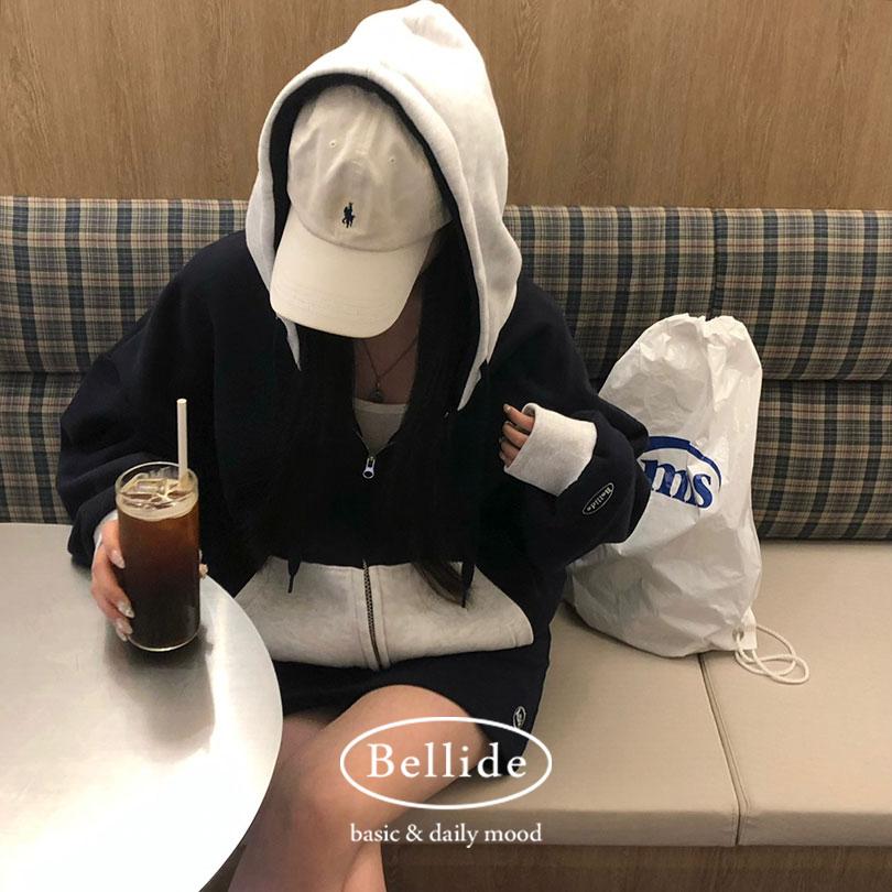 [벨리드made/양기모]투톤 배색 양기모 박시 후드집업
