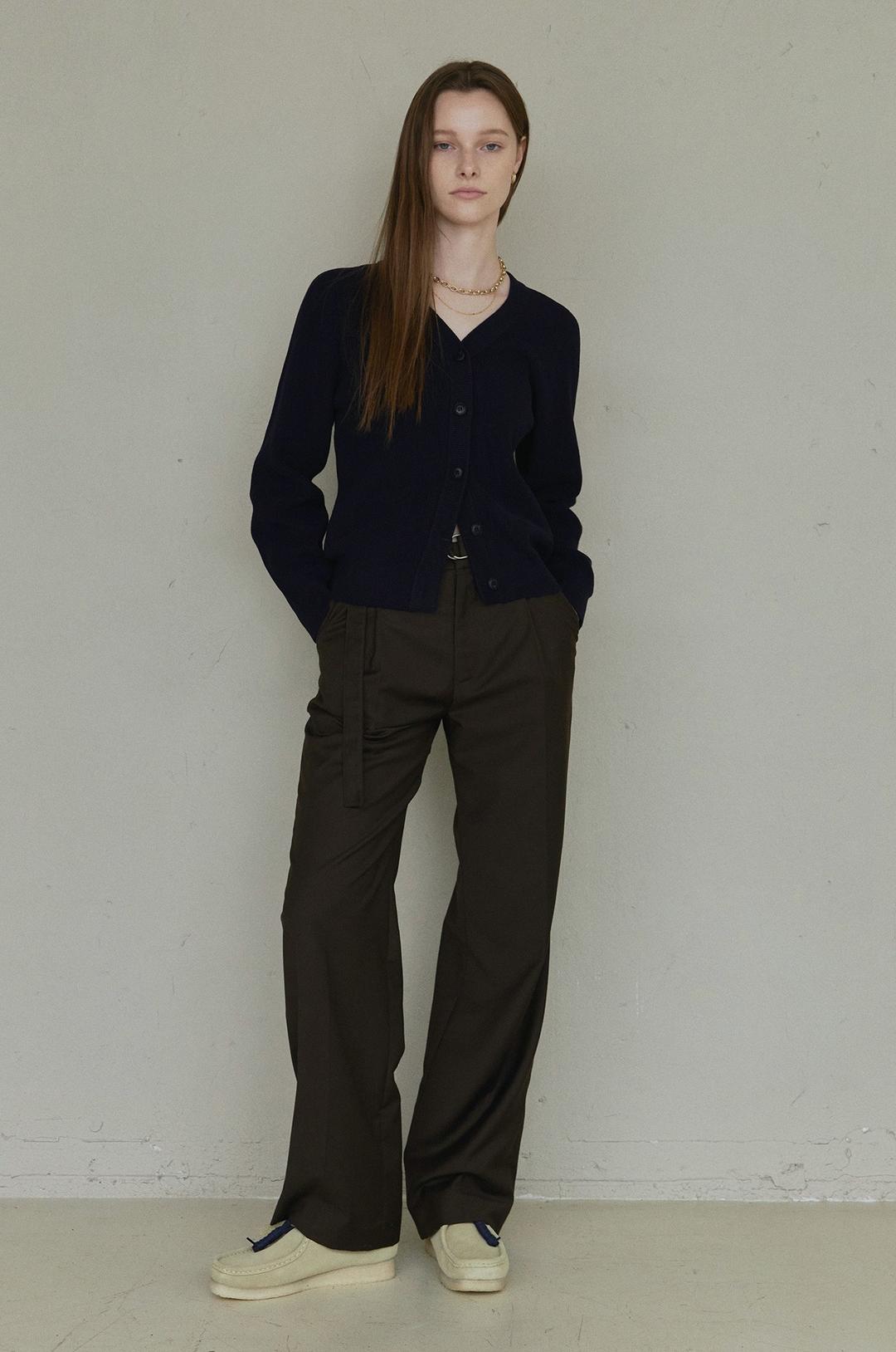LABEL WOOL CARDIGAN / NAVY