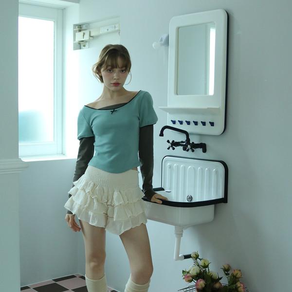 [pre-order] puff lace layered top / sky-blue