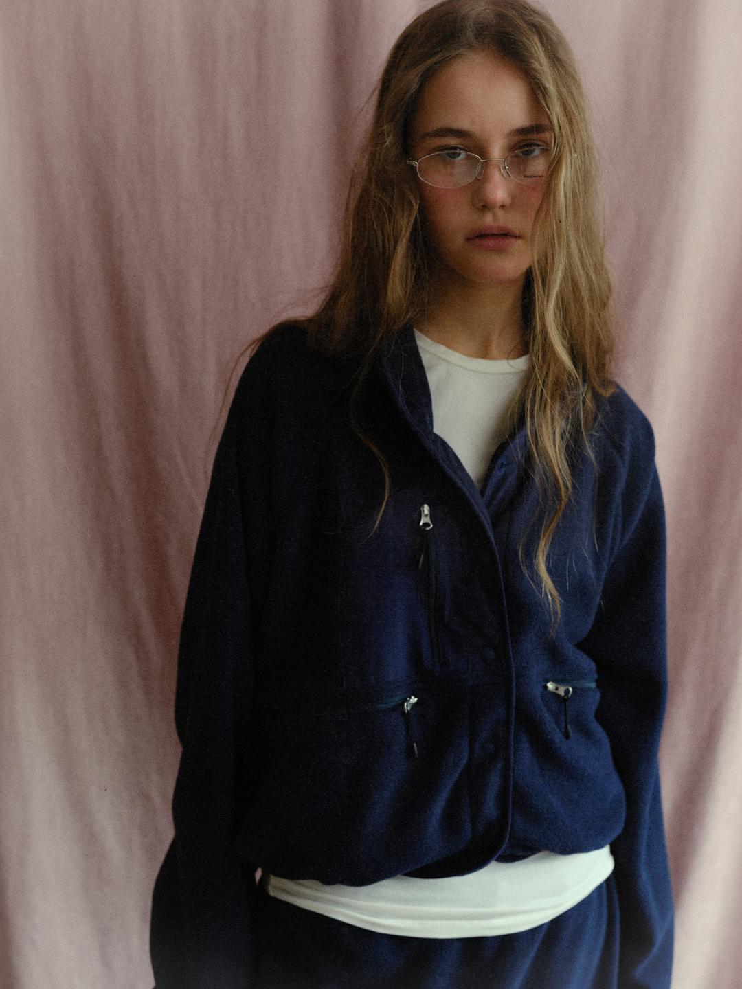 Cropped Fleece Jacket (navy)