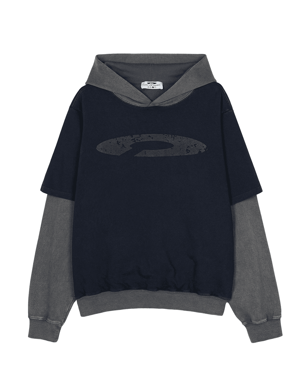 Double Layer Washing Crack Detail Logo hoodie Navy