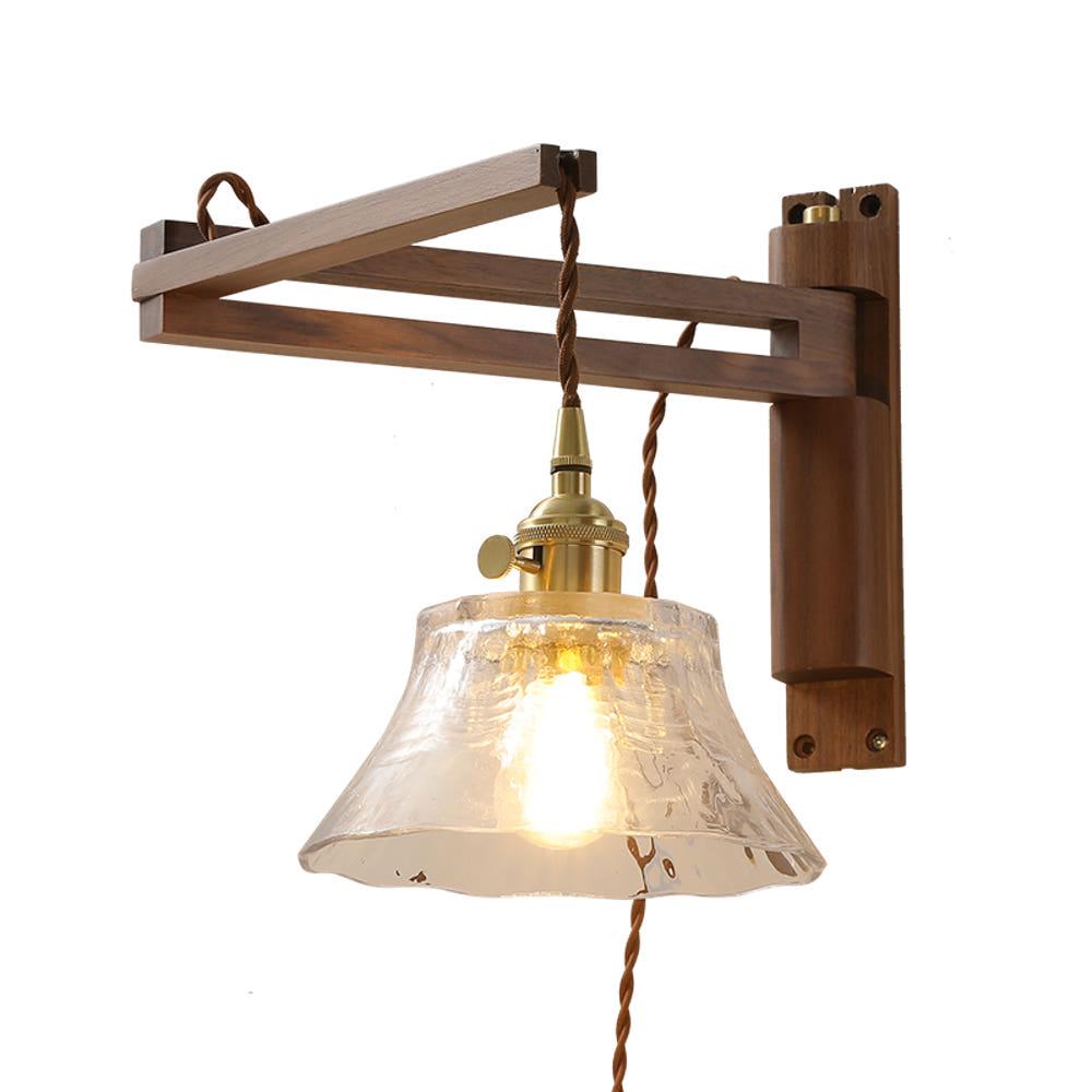 빈티지 우드 벽조명 접이식 벽 스탠드 월램프 원목 인테리어 카페 일본 레트로 월넛 유리