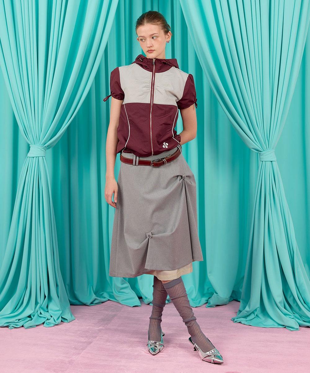 BUTTON FLARED SKIRT / grey