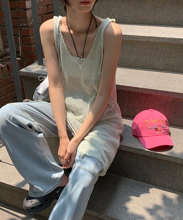 데일리쥬 아와네 슬릿 그물 나시 레이어드 원피스