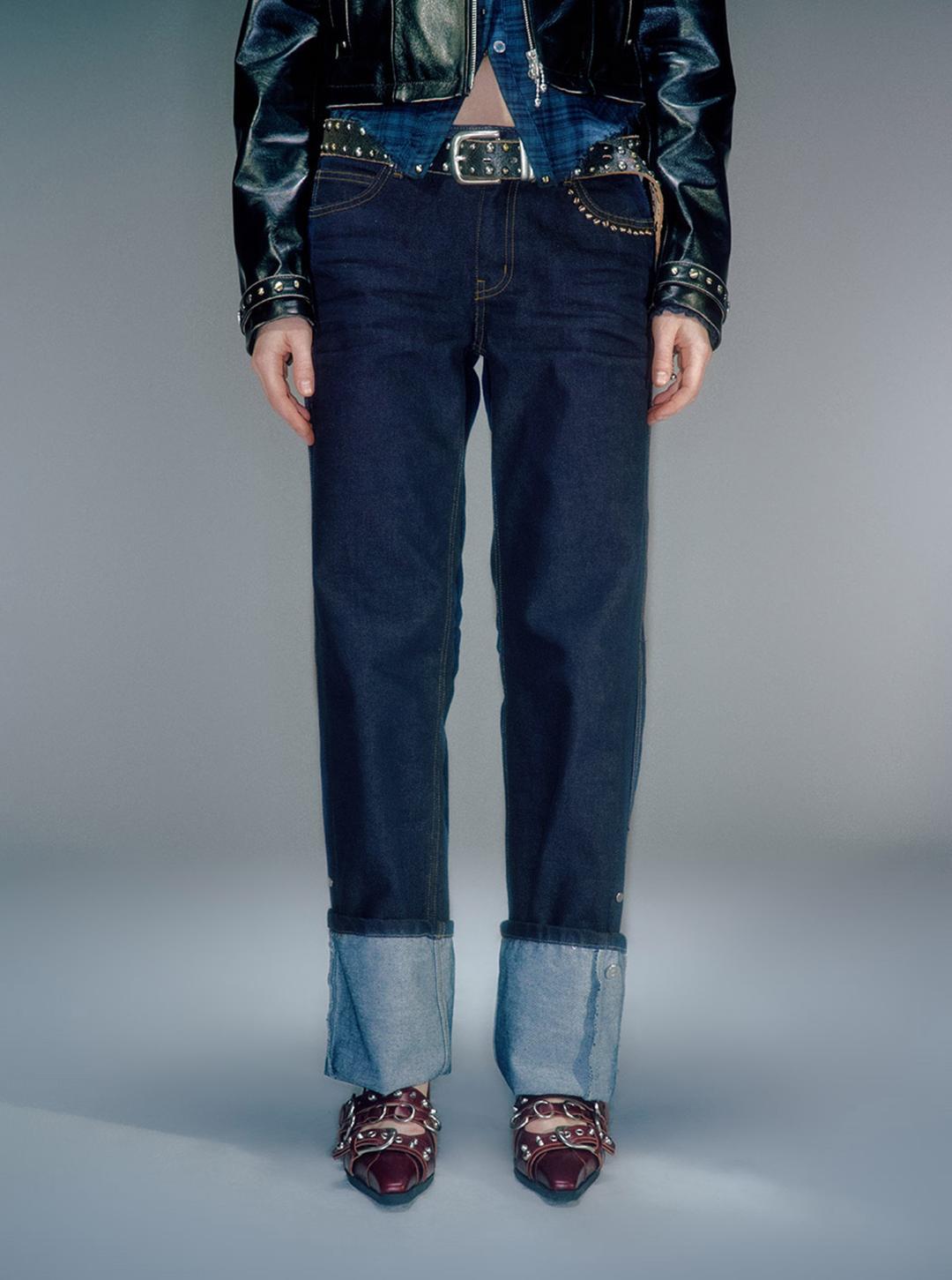 HEIDI LONG LENGTH TURN-UP DENIM DEEP BLUE