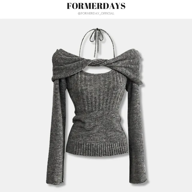 플러팅 오프숄더 골지 꼬임 니트 - 2color