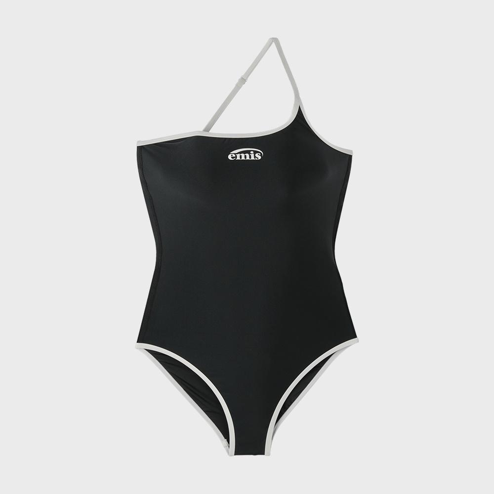 LOGO ONE-SHOULDER SWIMSUIT-BLACK
