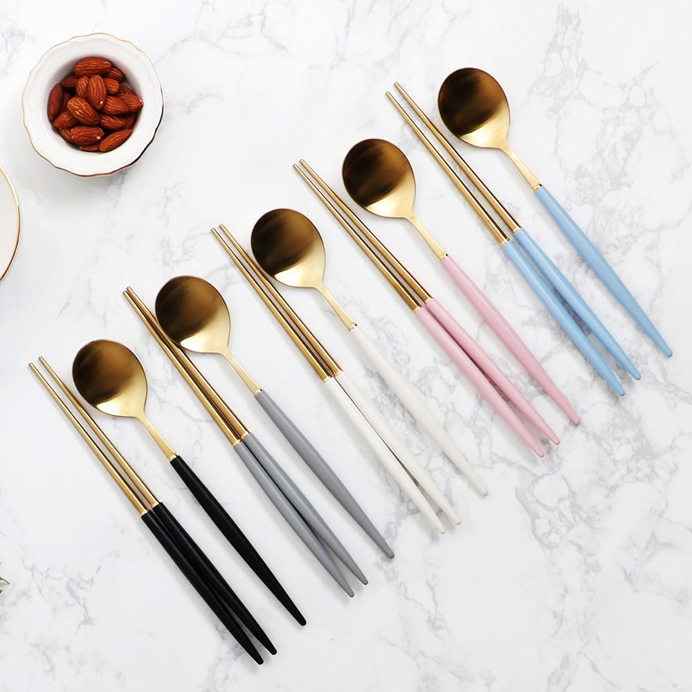 1+1 국산 스텐 304 몽블랑 수저 세트 골드 / 숫가락 젓가락 저분 신혼 부부 명품