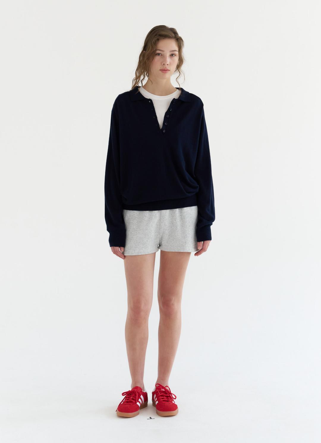 [9/23 예약배송] 25FW WOOL SILK POLO KNIT / NAVY
