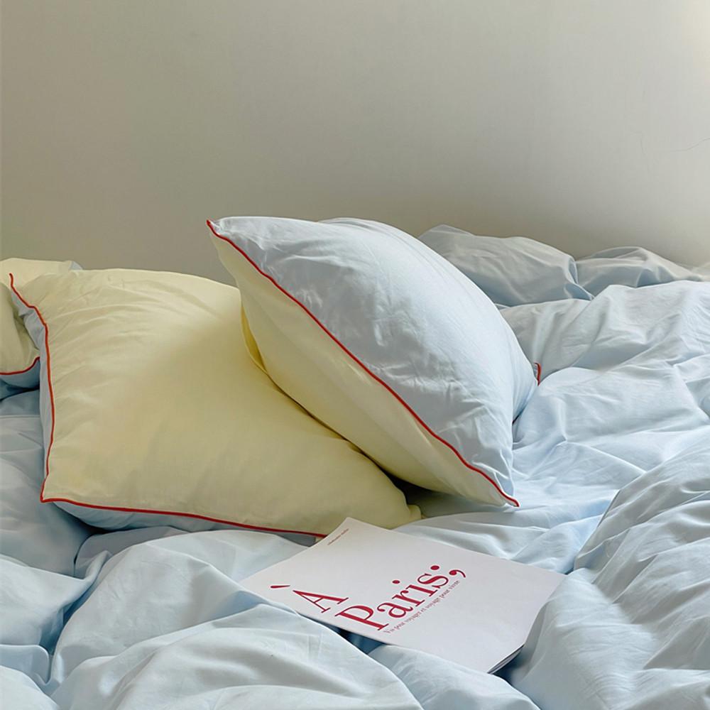 오브먼트 코튼100 버터크림&블루 이불set