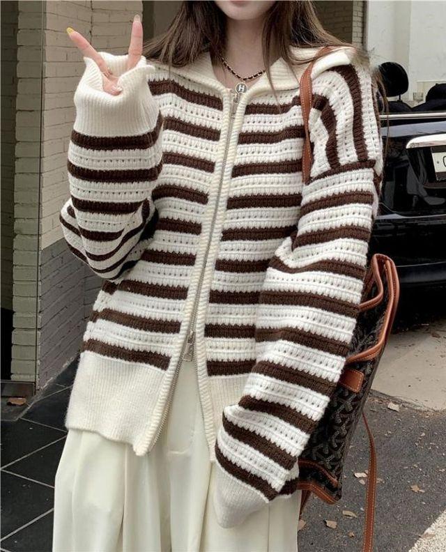 루즈핏 독특한 단가라 짚업 가디건